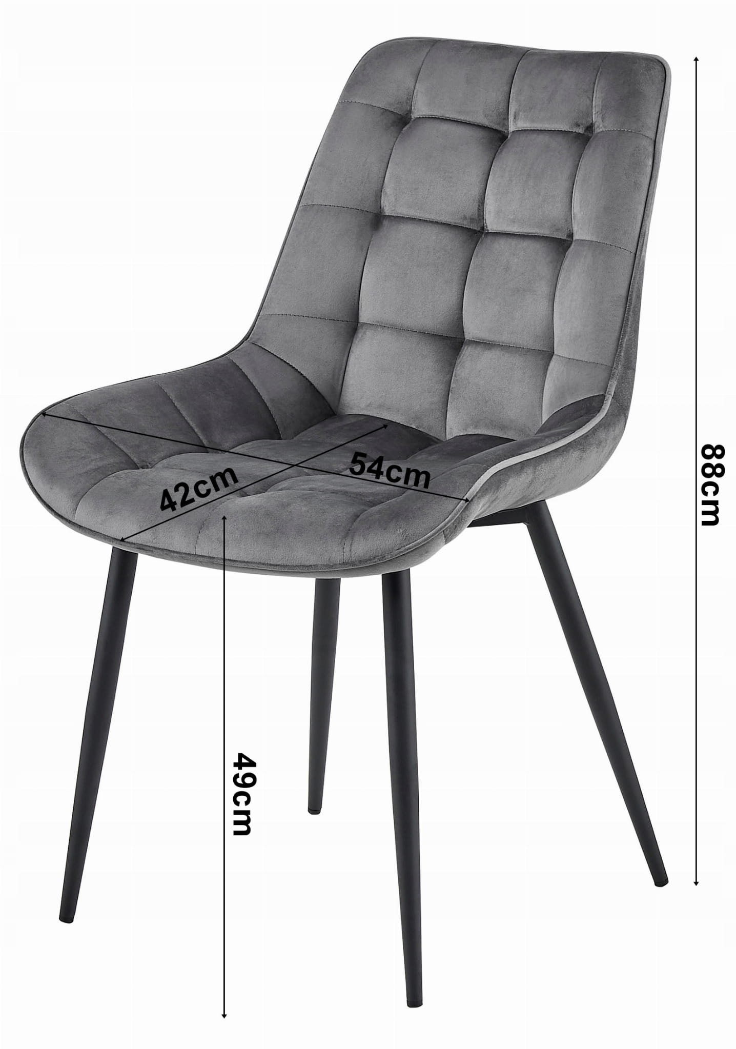 BERA stoel - set van 2 - zilvergrijs - fluwelen zitting - 88x54x60 cm