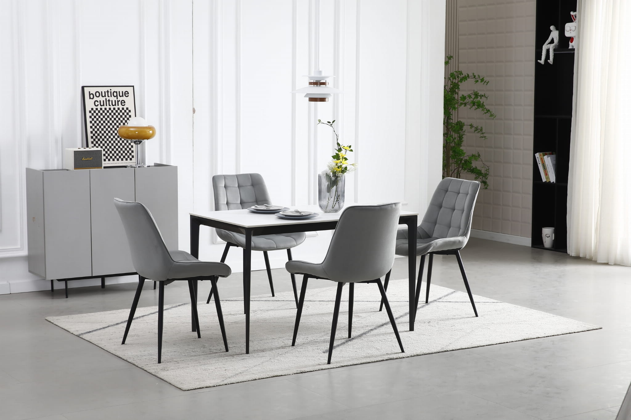 BERA stoel - set van 2 - zilvergrijs - fluwelen zitting - 88x54x60 cm