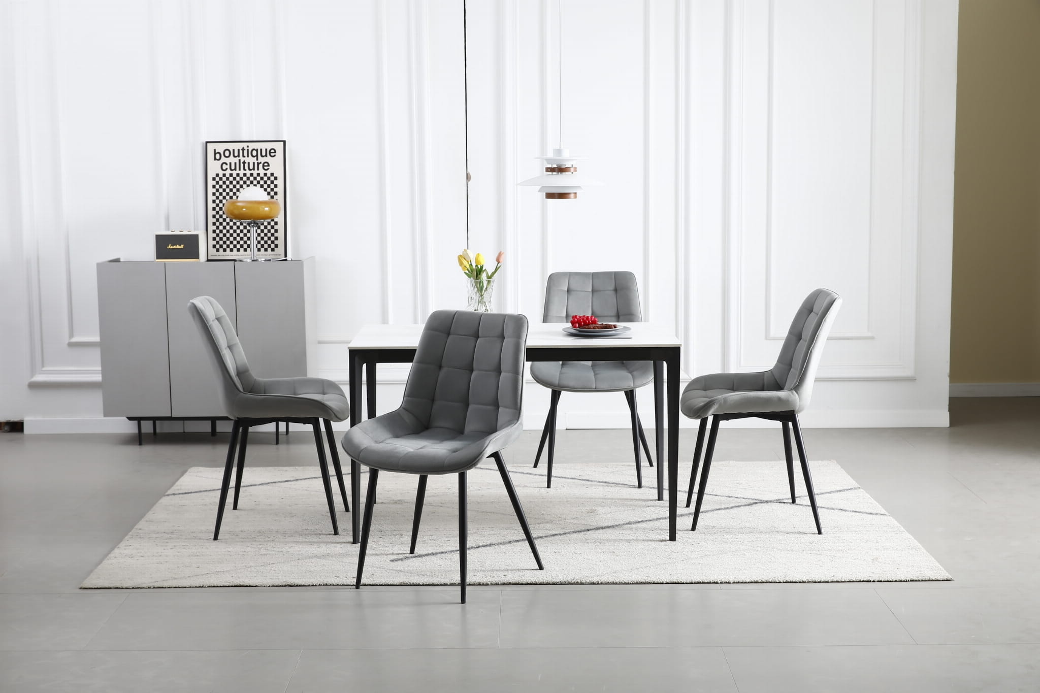 BERA stoel - set van 2 - zilvergrijs - fluwelen zitting - 88x54x60 cm