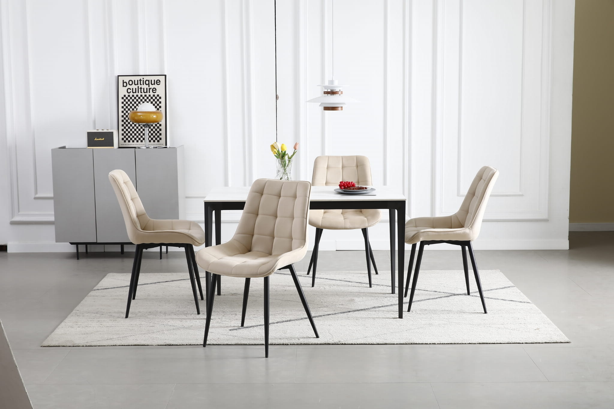 Eetkamerstoel - BERA - 2 stuks - beige - fluwelen zitvlak - 88x54x60 cm