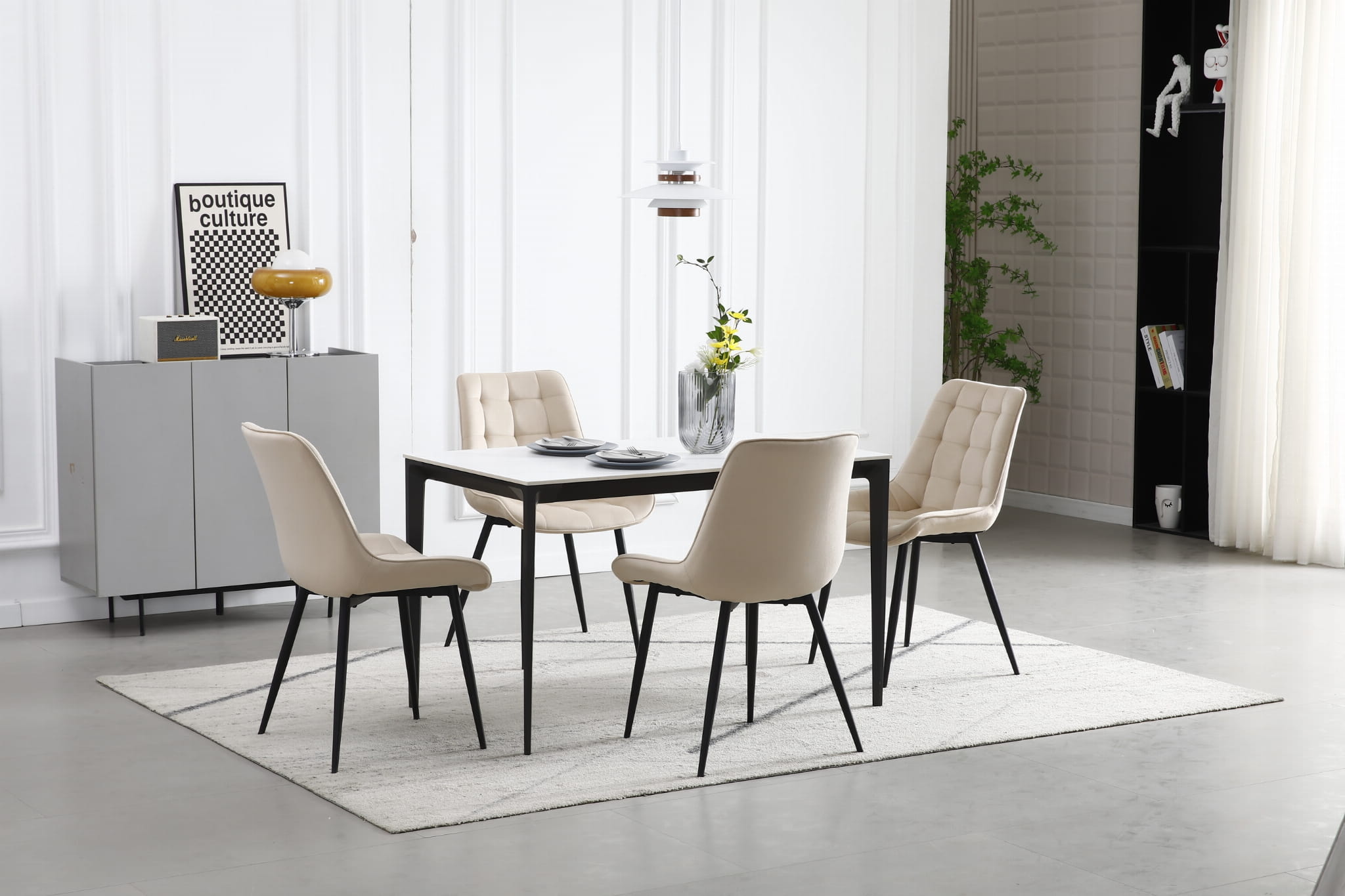 Eetkamerstoel BERA - 3 stuks - beige fluweel - metaal zwart