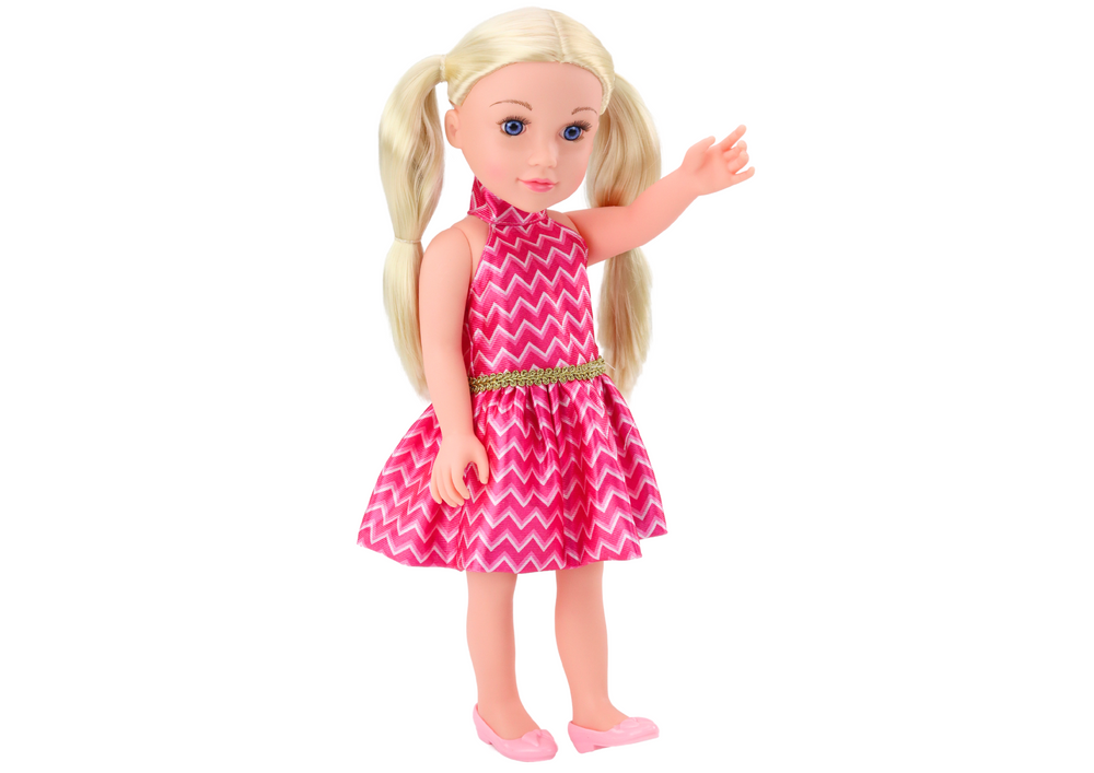 Grote pop - 48cm hoog - blond haar - roze jurk