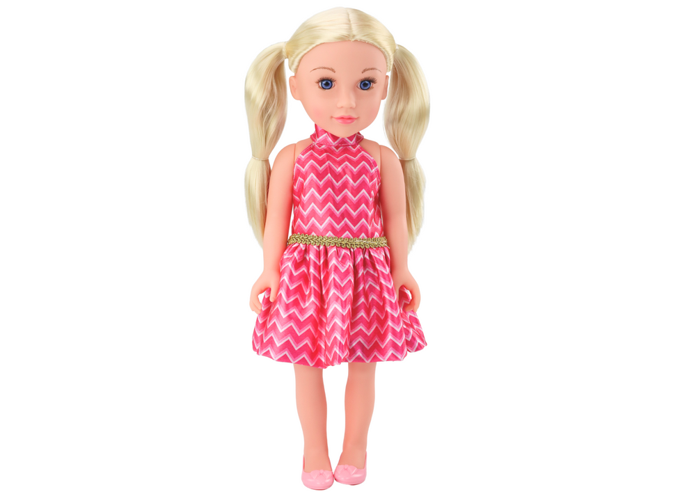 Grote pop - 48cm hoog - blond haar - roze jurk