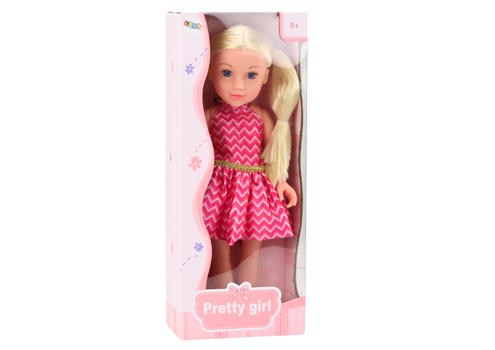Grote pop - 48cm hoog - blond haar - roze jurk