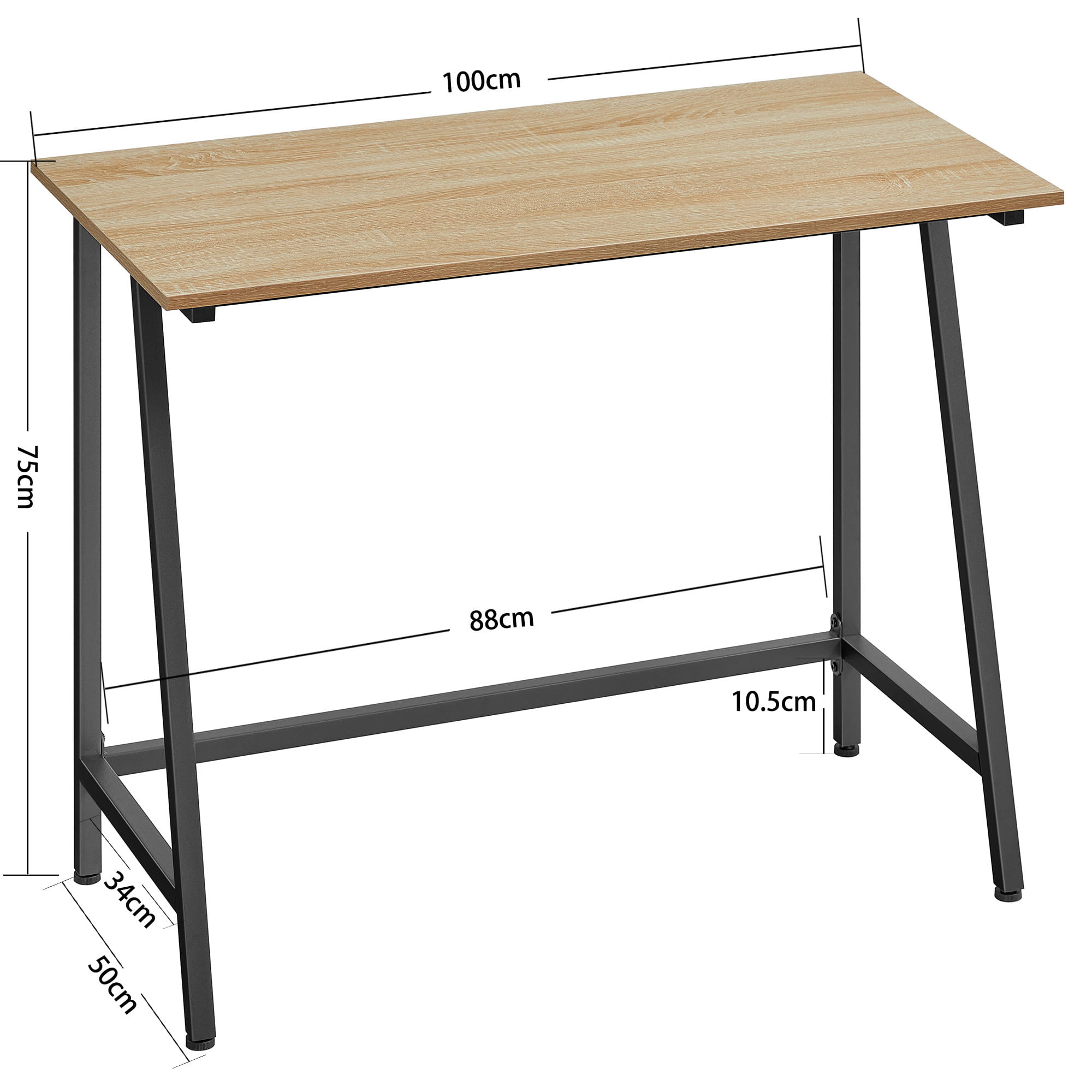 Bureau - sonoma zwart - 100x50x75 cm - staal en spaanplaat