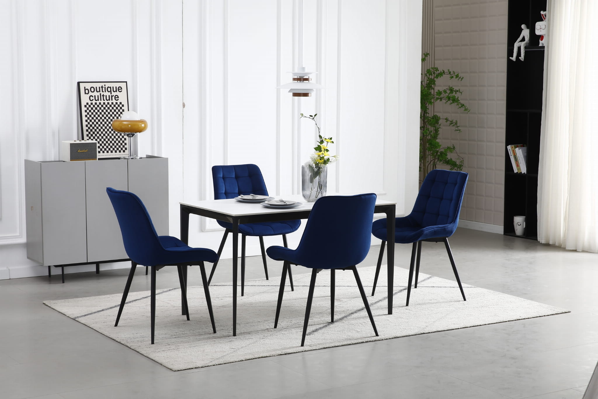 Eetkamerstoel BERA - 4 stuks - marineblauw - fluweel