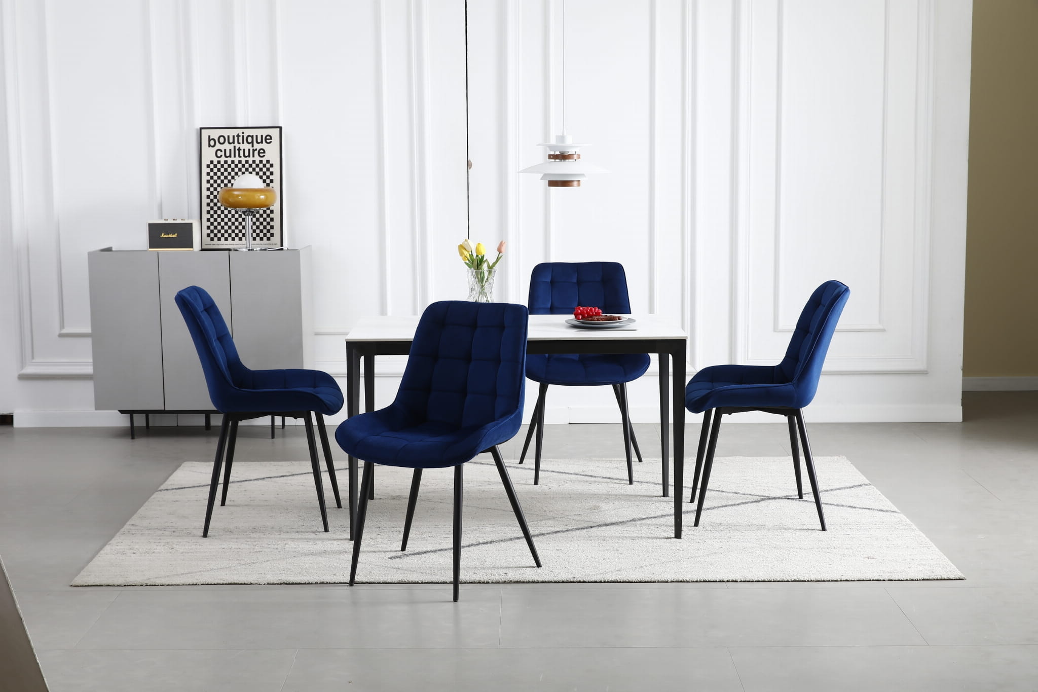 Eetkamerstoel BERA - 4 stuks - marineblauw - fluweel