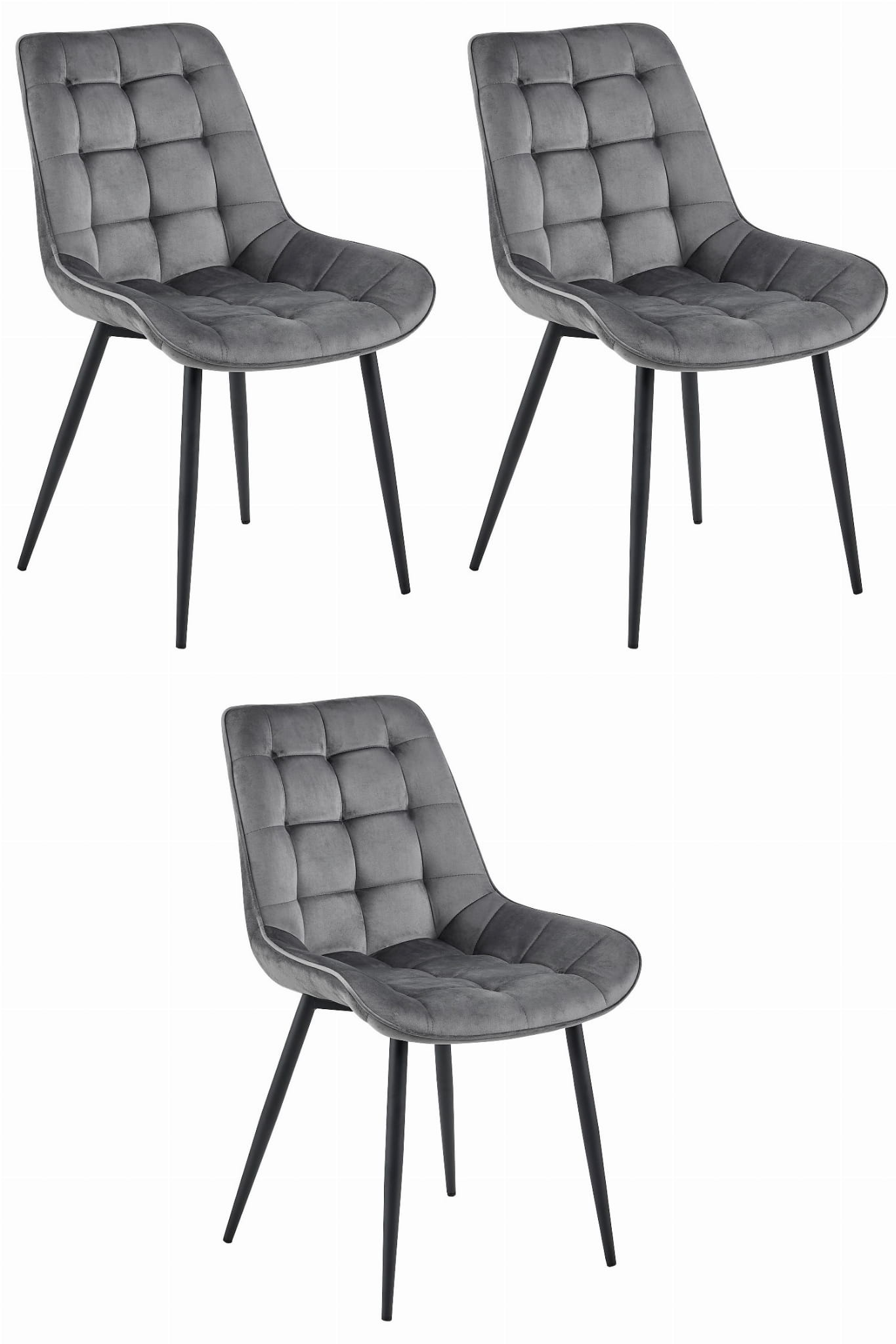 Eetkamerstoel BERA - 3 stuks - donkergrijs fluweel - metaal zwart