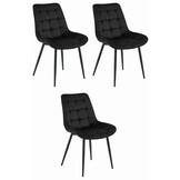 Eetkamerstoel BERA - set van 3 - zwart - fluweel en metaal