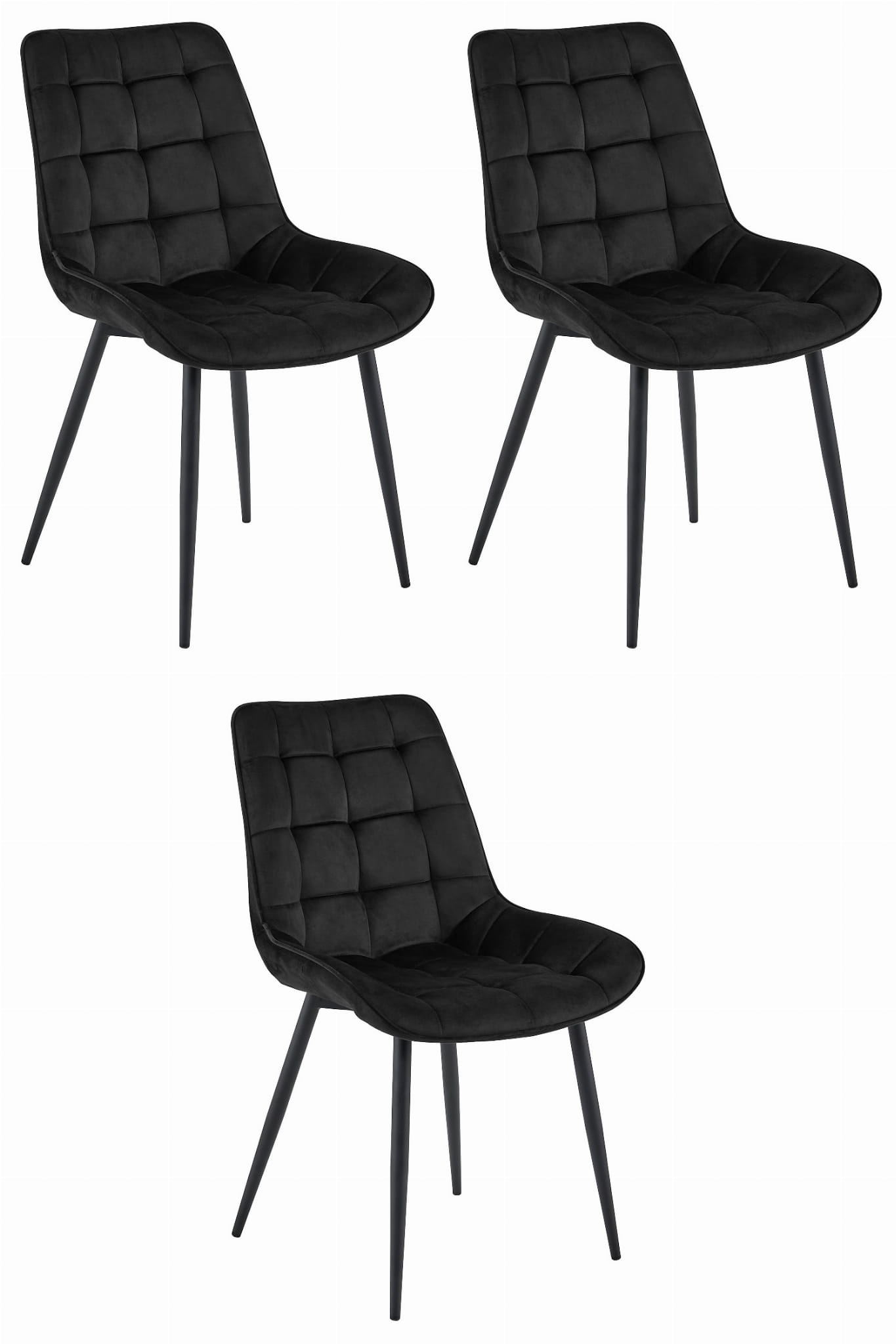 Eetkamerstoel BERA - set van 3 - zwart - fluweel en metaal