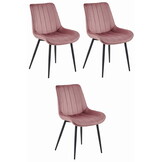 Eetkamerstoel SOSA - 3 stuks - donkerroze - fluwelen zitting