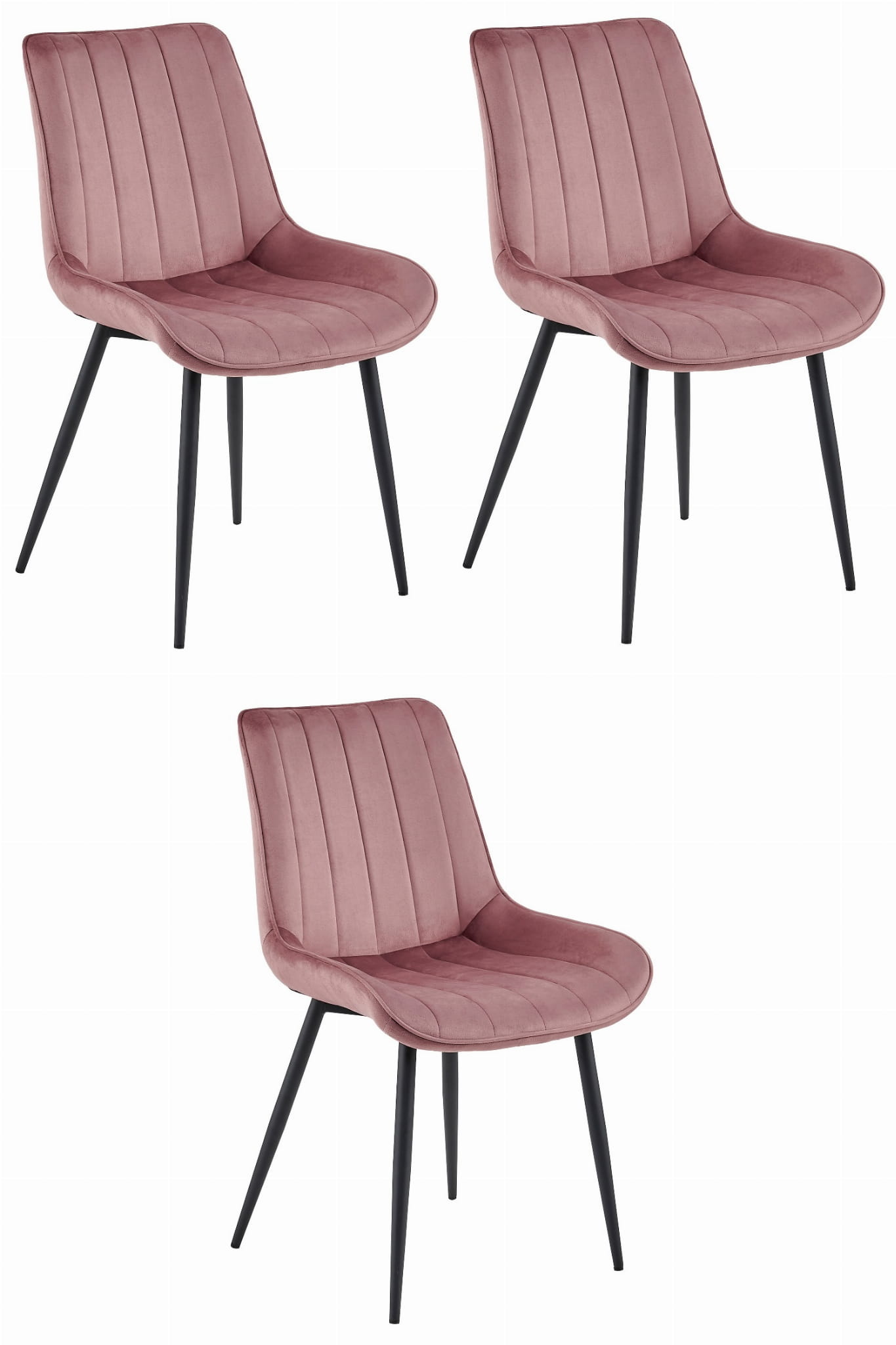 Eetkamerstoel SOSA - 3 stuks - donkerroze - fluwelen zitting