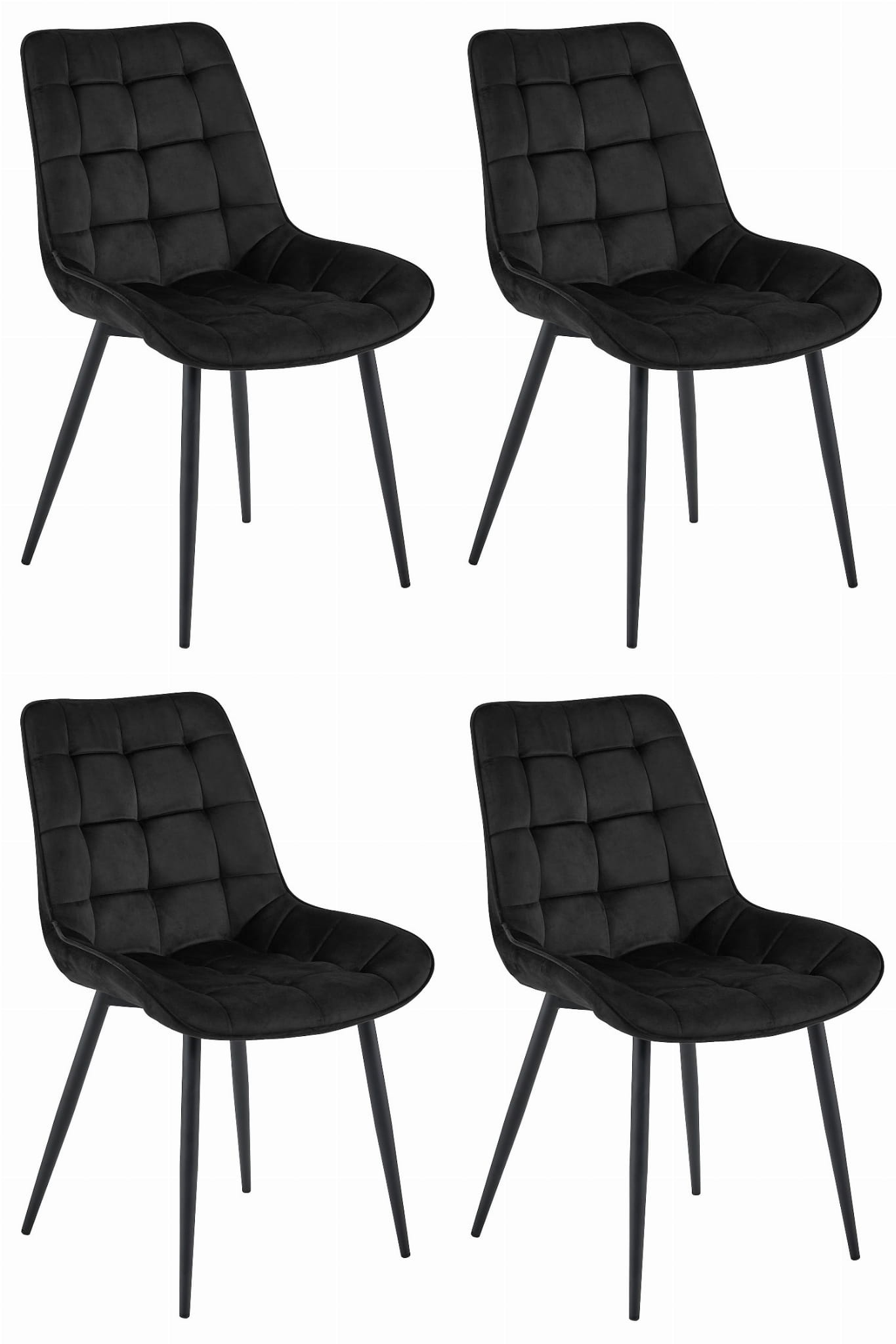 Eetkamerstoel BERA - 4 stuks - zwart - fluwelen zitting