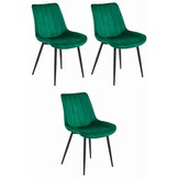 Eetkamerstoelen SOSA - 3 stuks - donkergroen - fluwelen zitting