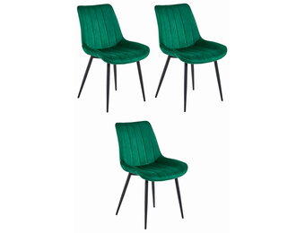 Eetkamerstoelen SOSA - 3 stuks - donkergroen - fluwelen zitting