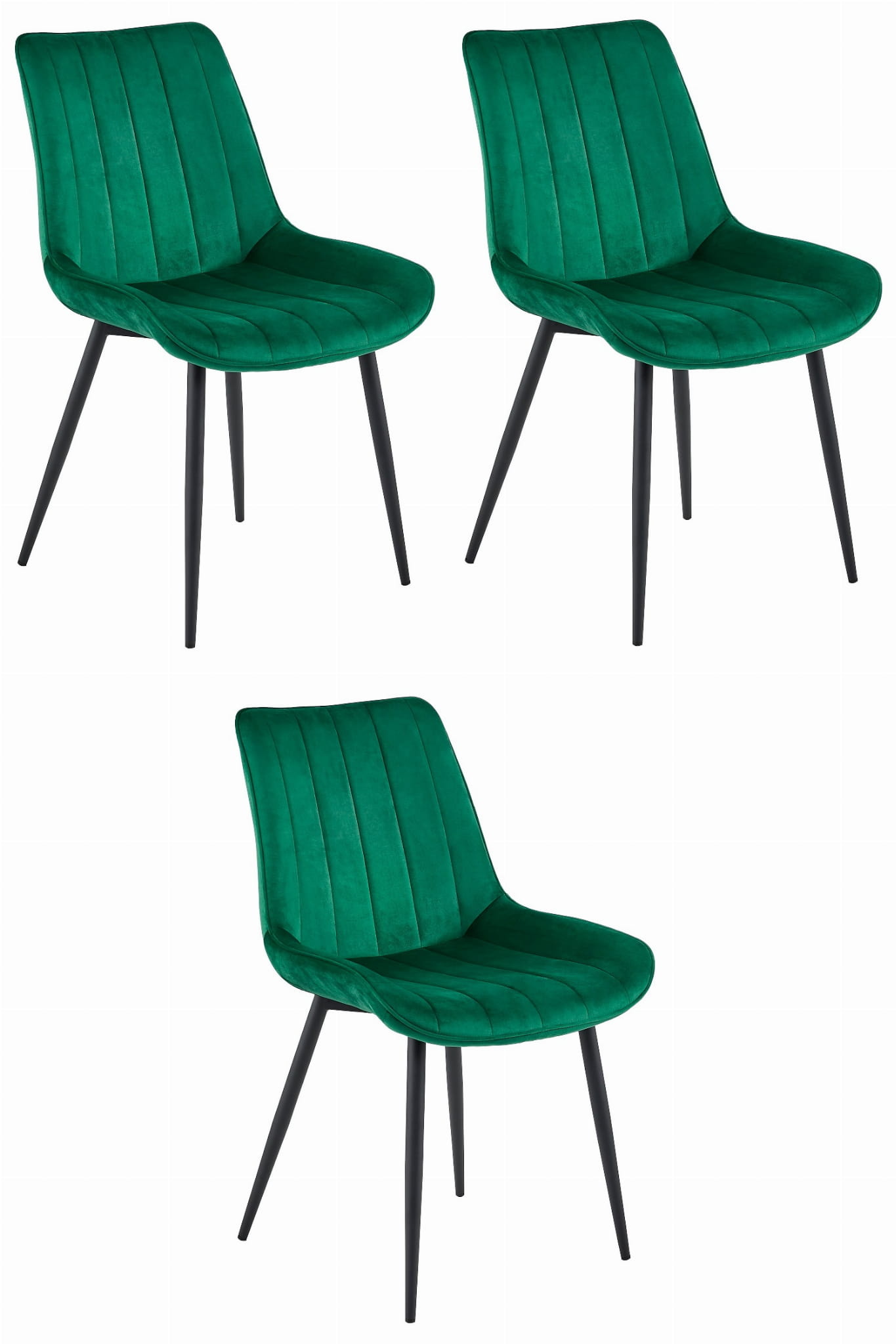 Eetkamerstoelen SOSA - 3 stuks - donkergroen - fluwelen zitting