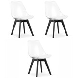 Eetkamerstoel MARK - set van 3 - wit kussen - zwarte beukenhouten poten