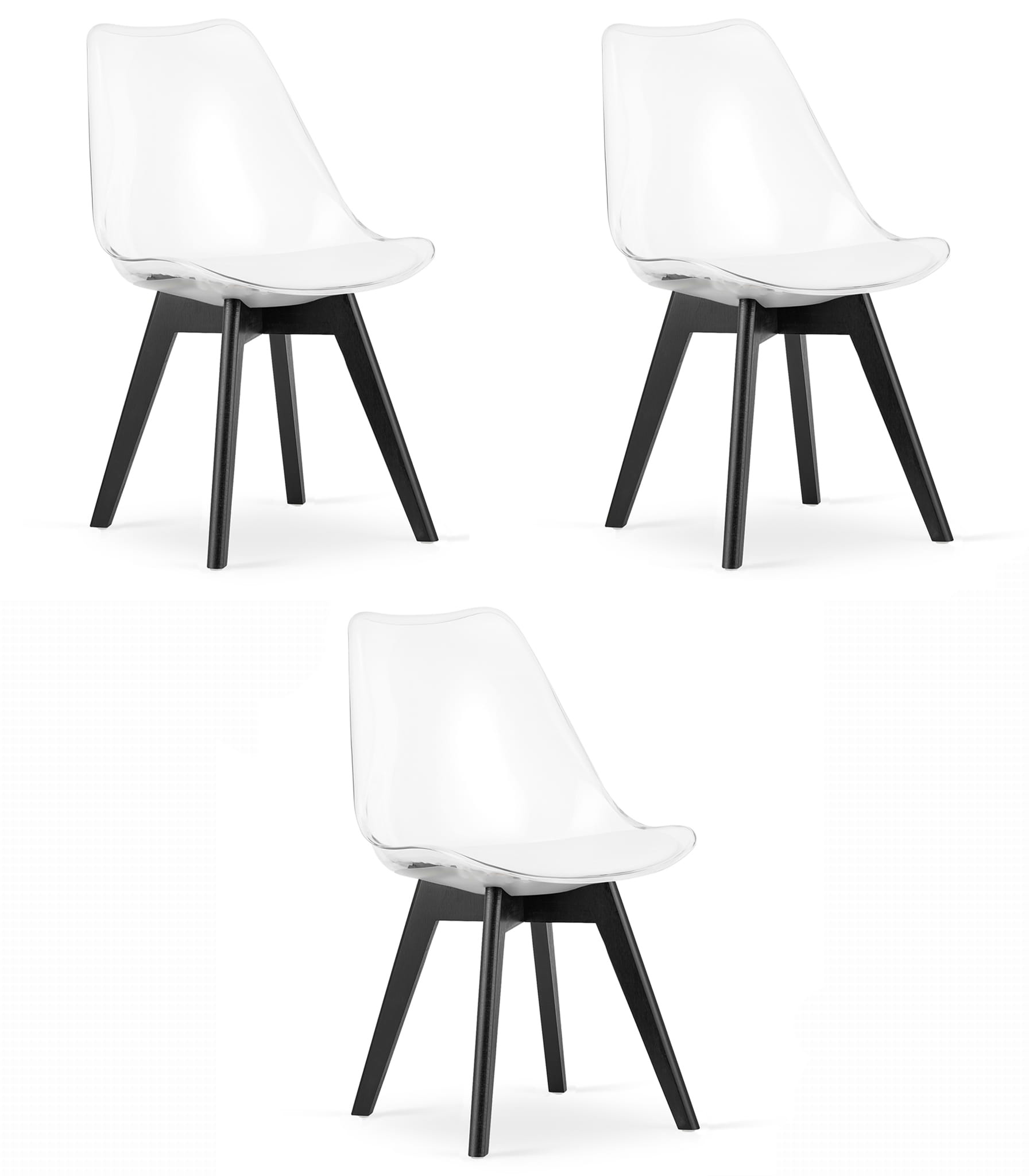 Eetkamerstoel MARK - set van 3 - wit kussen - zwarte beukenhouten poten