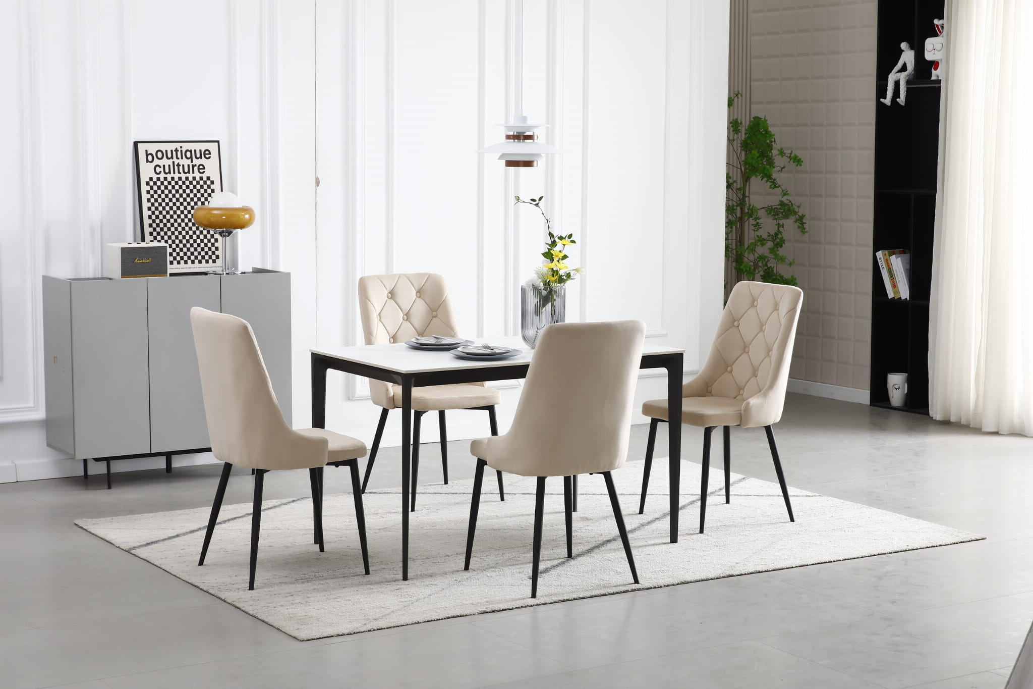 Eetkamerstoelen CAPRI - 3 stuks - beige - 93x48x56 cm - fluwelen bekleding