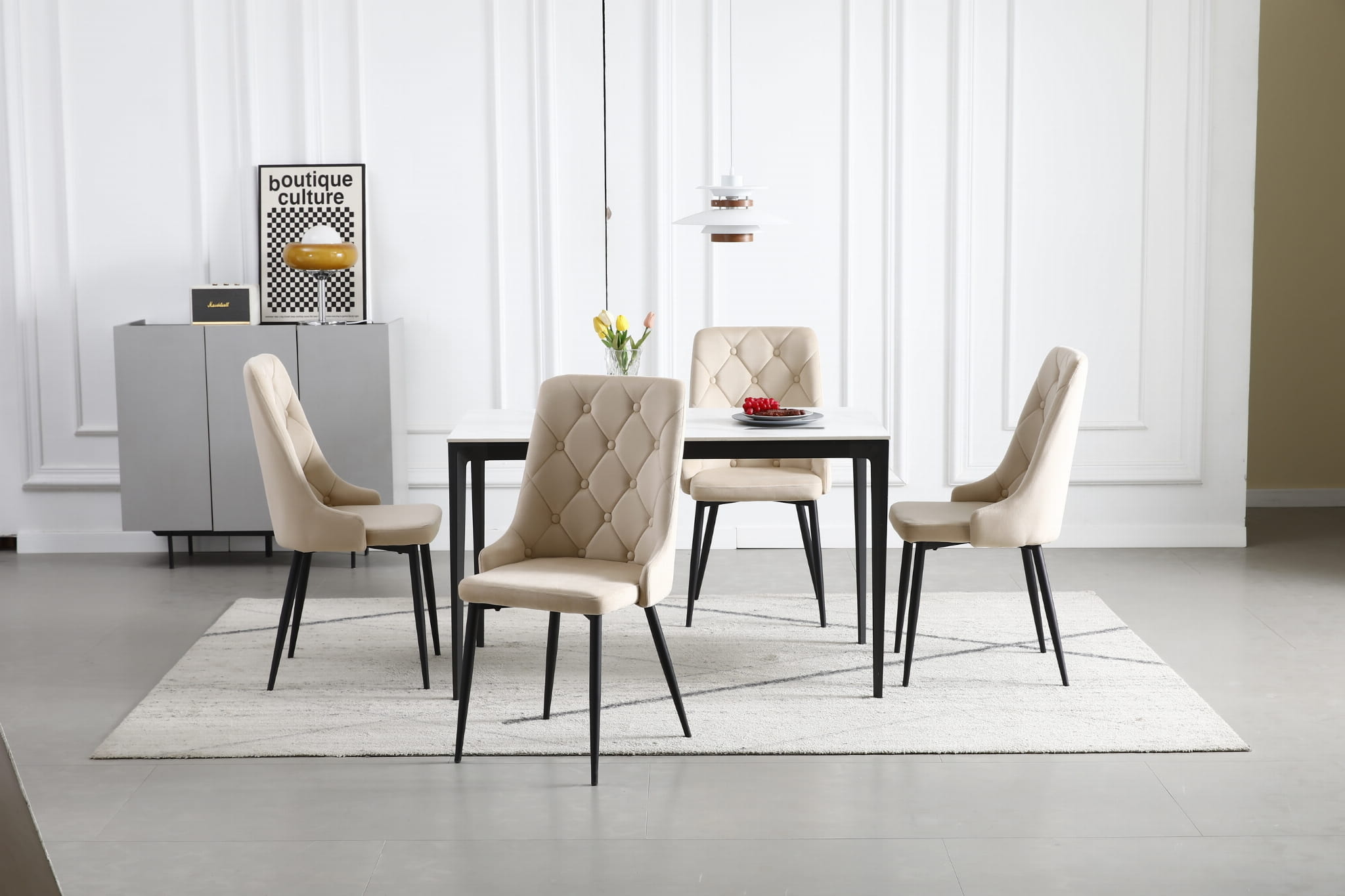 Eetkamerstoelen CAPRI - 3 stuks - beige - 93x48x56 cm - fluwelen bekleding