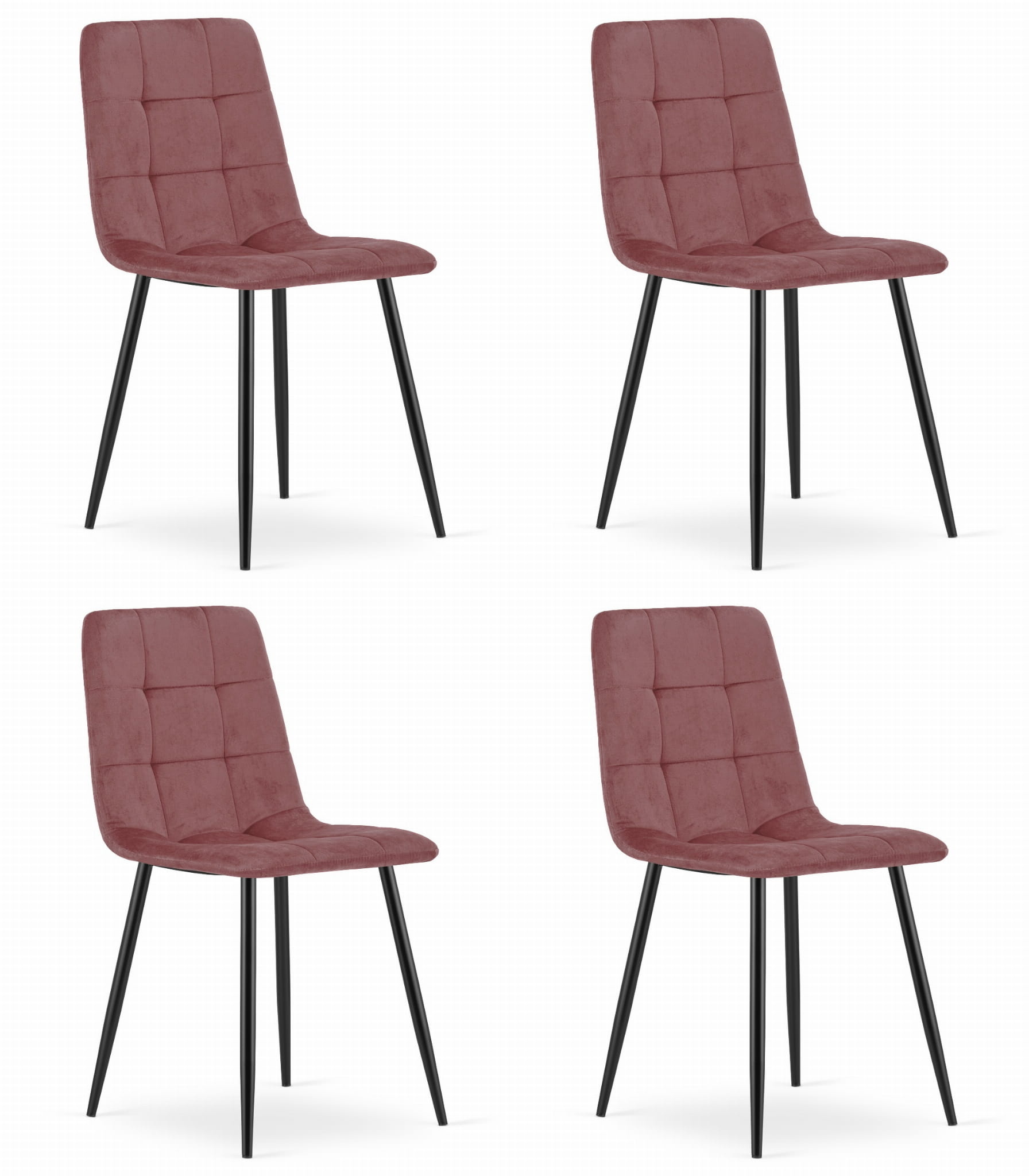 Eetkamerstoel KARA - 4 stuks - donkerroze - fluwelen bekleding