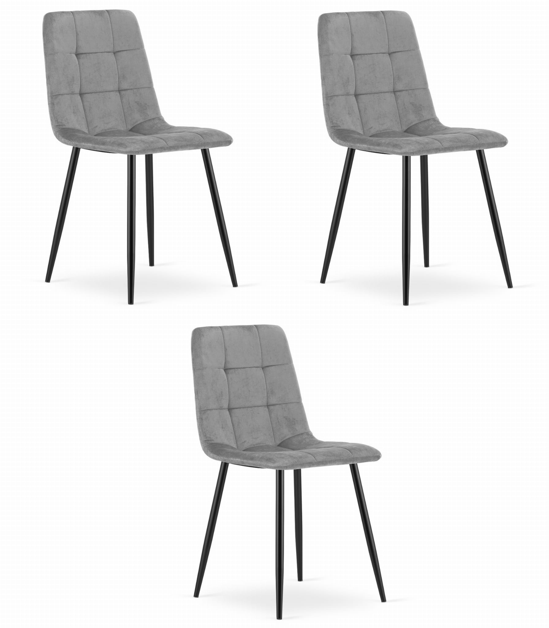 Eetkamerstoel KARA - 3 stuks - lichtgrijs - fluwelen bekleding