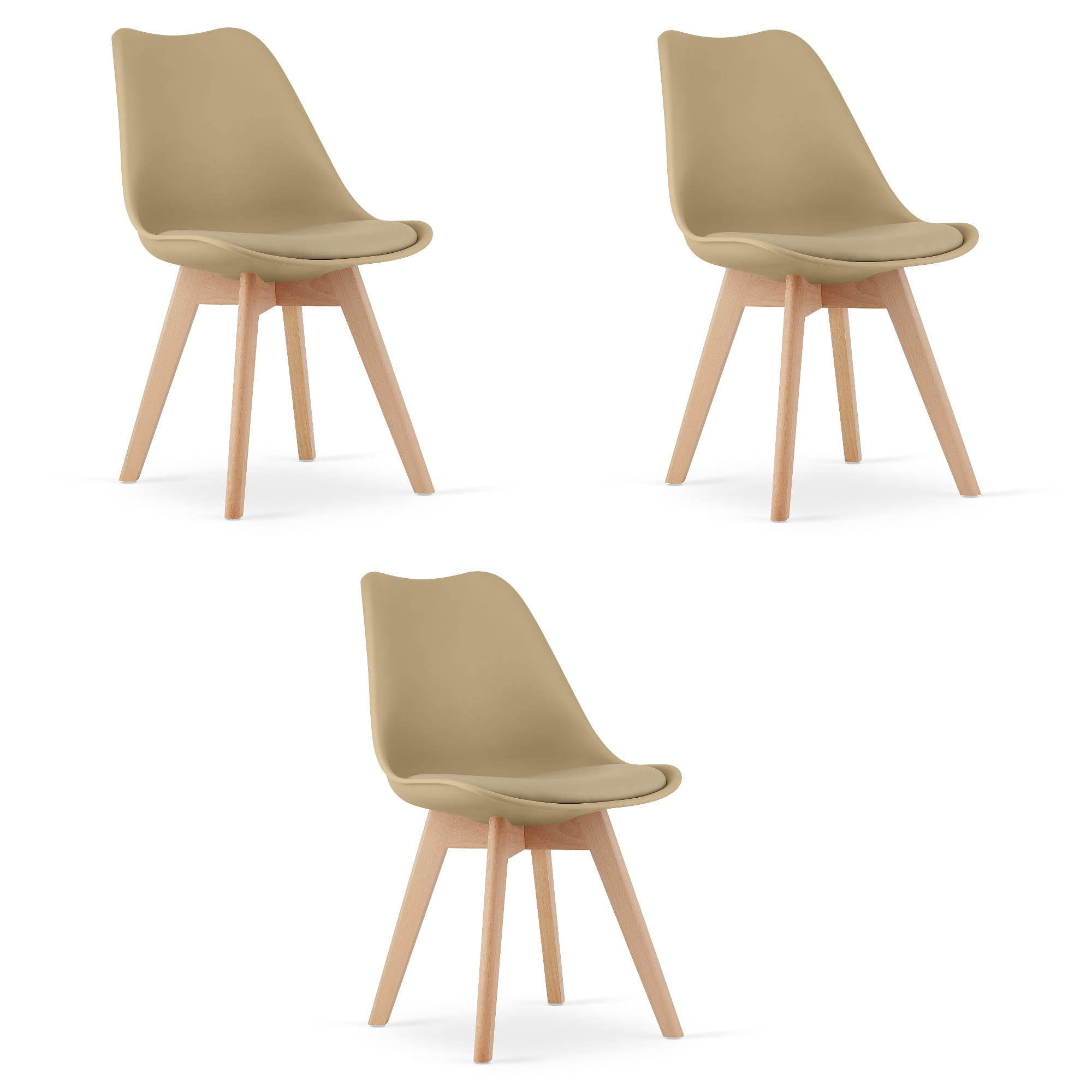 Eetkamerstoel MARK - 3 stuks - donkerbeige - beukenhouten poten