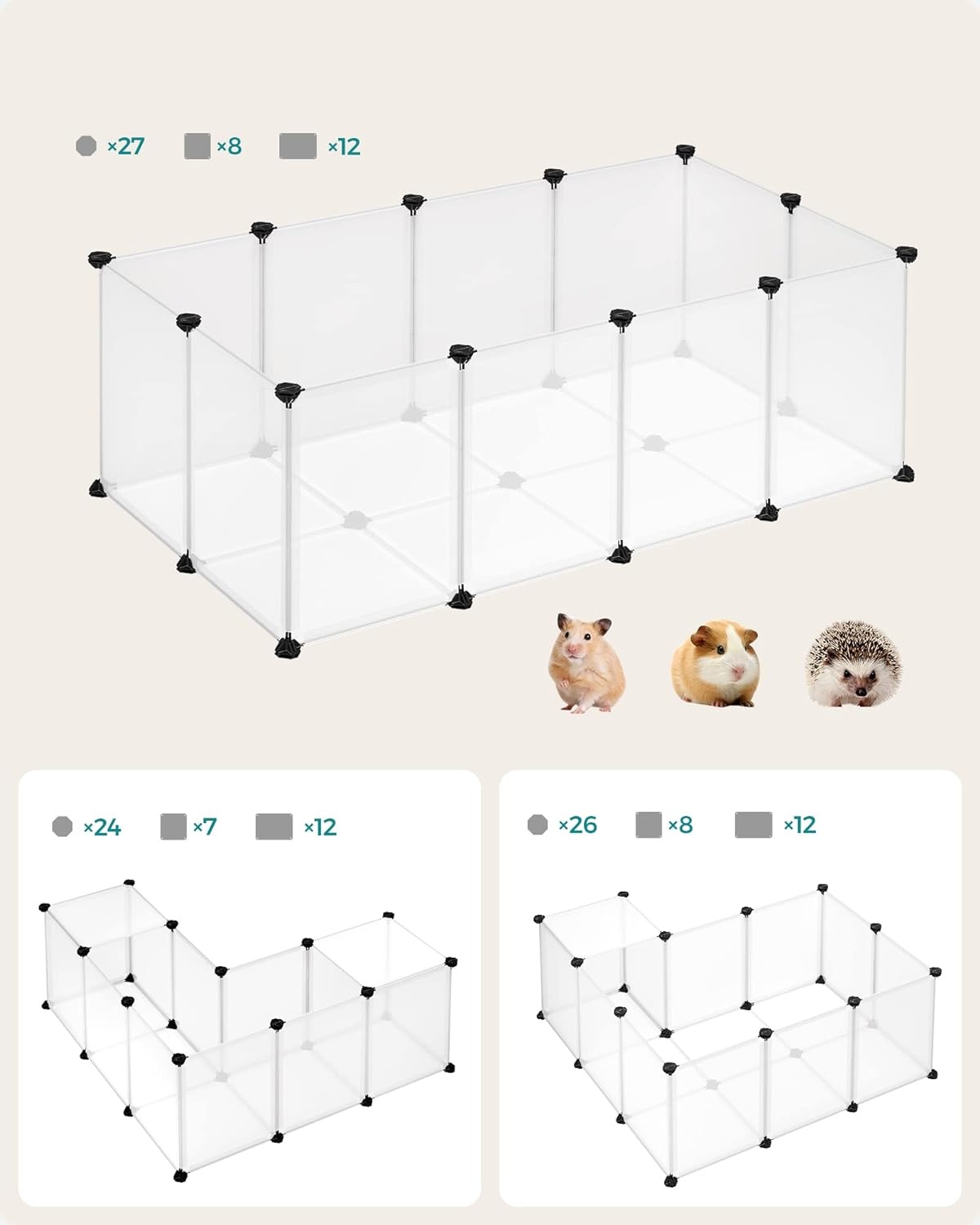 Dierenhok - kleurloos/zwart - 125x63x42 cm - voor kleine huisdieren