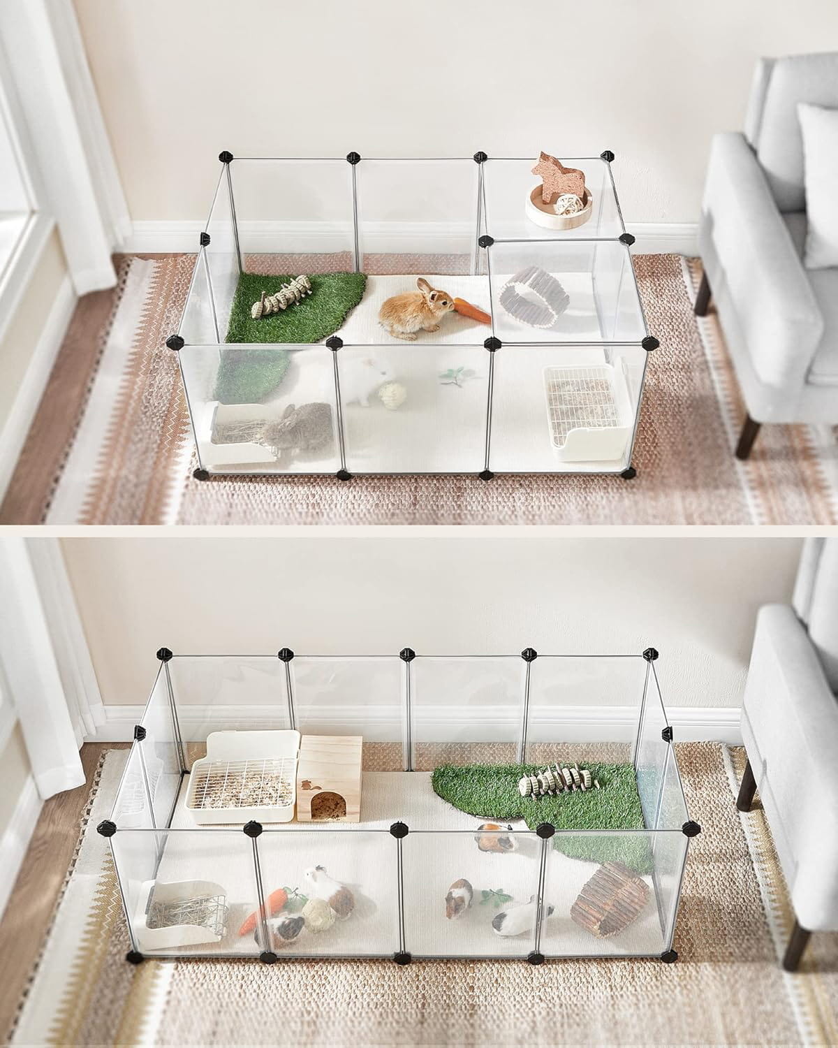 Dierenhok - kleurloos/zwart - 125x63x42 cm - voor kleine huisdieren