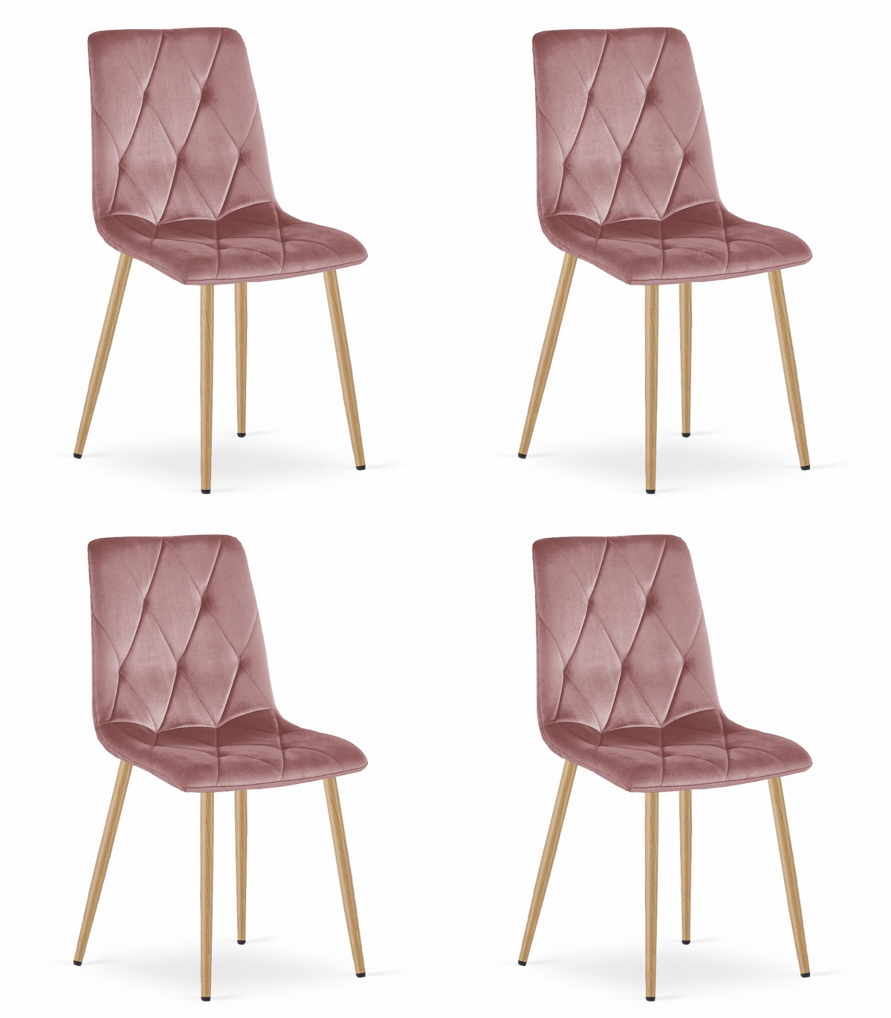Eetkamerstoel LIBRA - 4 stuks - donkerroze - houtlook poten