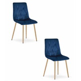 Eetkamerstoel LIBRA - marineblauw - fluweel - metaal met houtlook