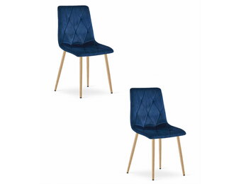 Eetkamerstoel LIBRA - marineblauw - fluweel - metaal met houtlook