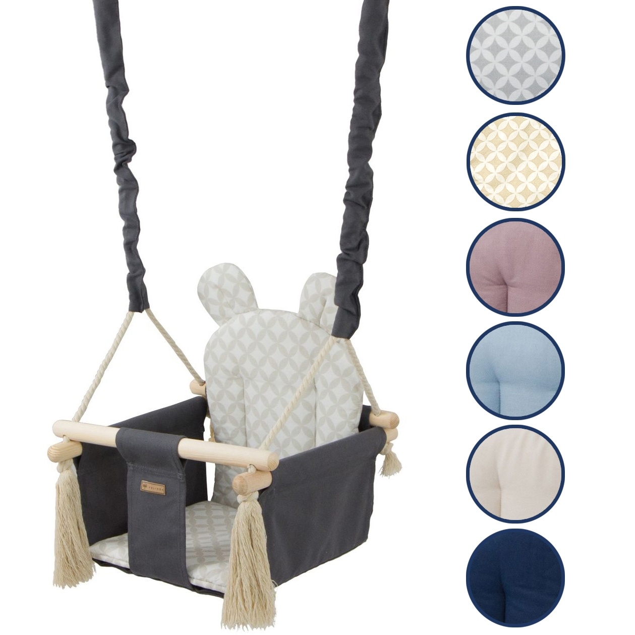 Schommelstoel baby - houten frame - 100% katoen - tot 20kg