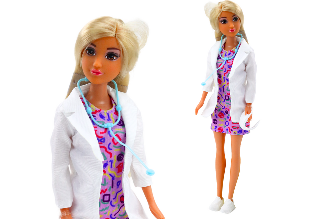 Poppenset 4-in-1 - dokter, kapster, kok, dierenliefhebber - 49x32.5x6 cm