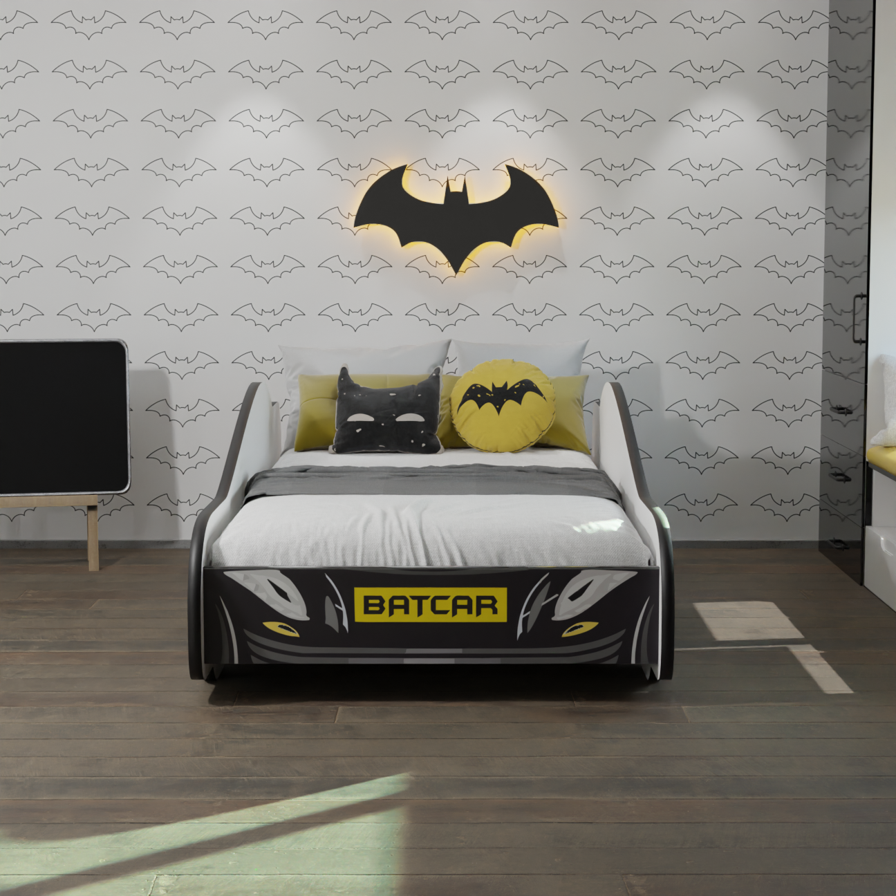 Autobed Batcar - kinderbed - 160x80cm - zwart geel