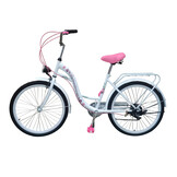 Technische 24 inch meisjesfiets - Shimano versnellingen - dubbele remmen - wit/roze