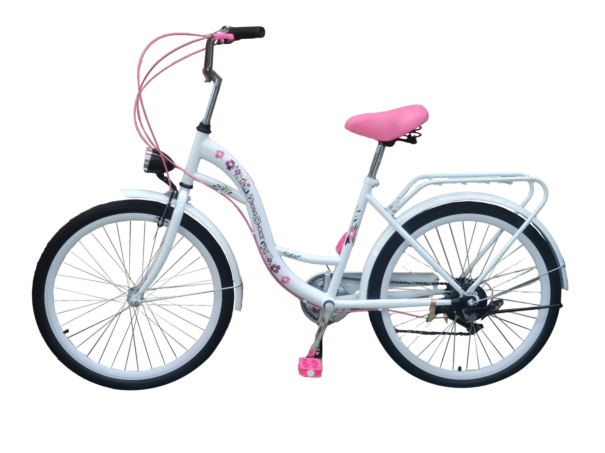 Technische 24 inch meisjesfiets - Shimano versnellingen - dubbele remmen - wit/roze