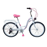 Technische 24 inch meisjesfiets - Shimano versnellingen - dubbele remmen - wit/roze