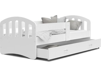 Kinderbed 90x200 cm - houten bed met lade en matras - wit