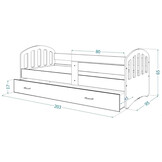 Kinderbed 90x200 cm - houten bed met lade en matras - wit