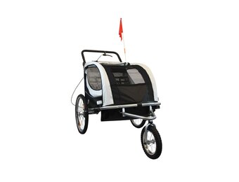 Fietskar kind - buggy - 2-zits - met schokbreker - zwart