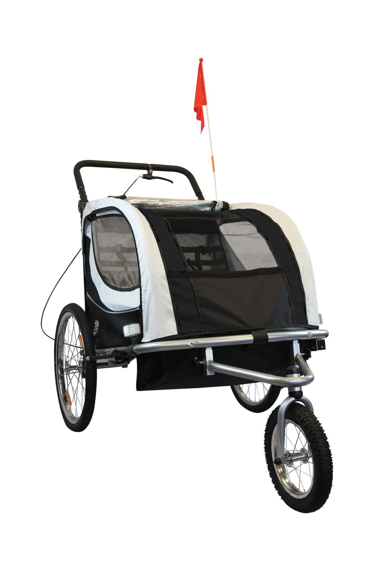 Fietskar kind - buggy - 2-zits - met schokbreker - zwart