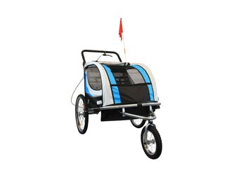 Fietskar kind - buggy - 2-zits - met schokbreker - blauw
