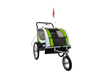 Fietskar kind - buggy - 2-zits - met schokbreker - lime
