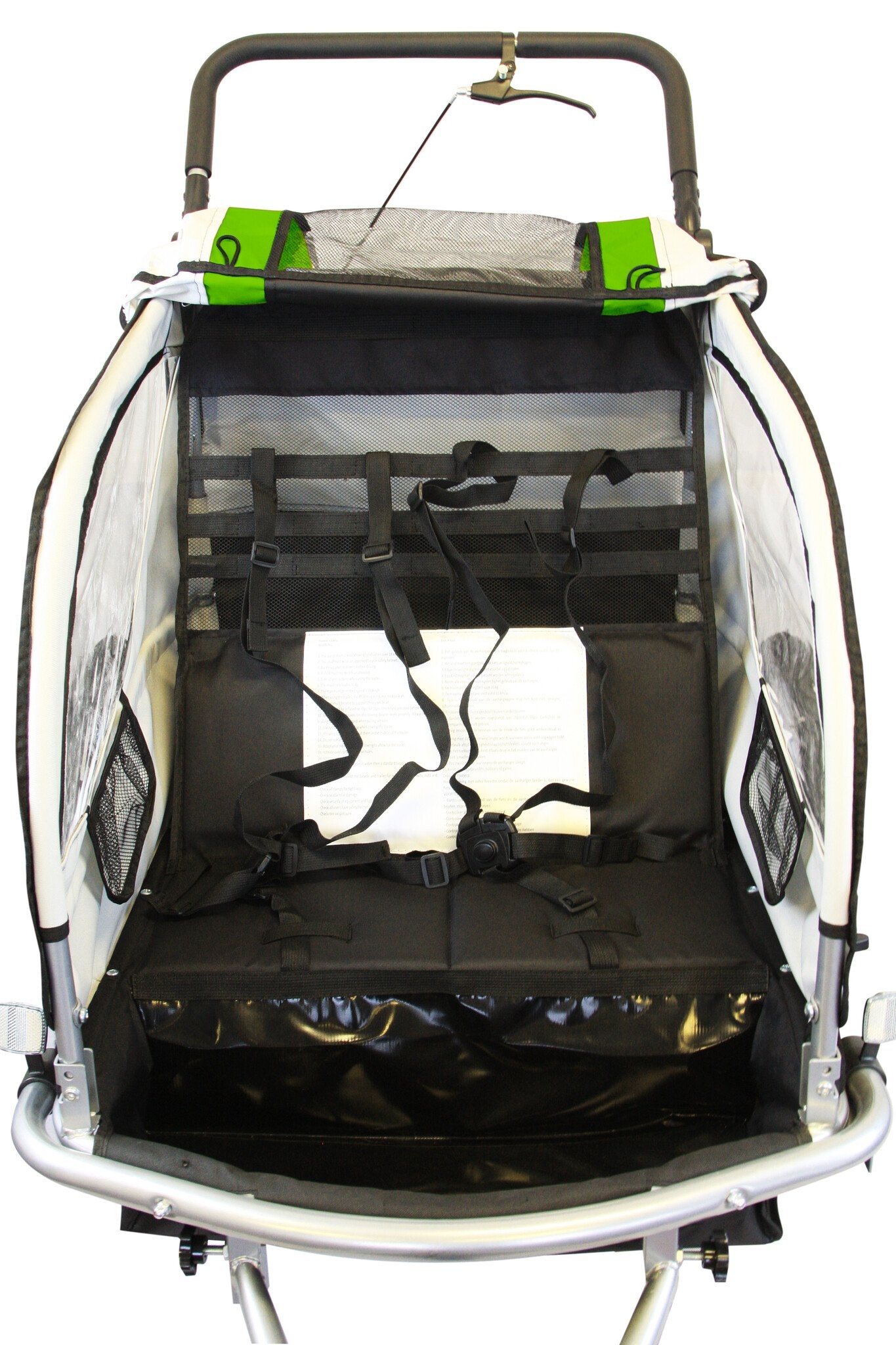 Fietskar kind - buggy - 2-zits - met schokbreker - lime