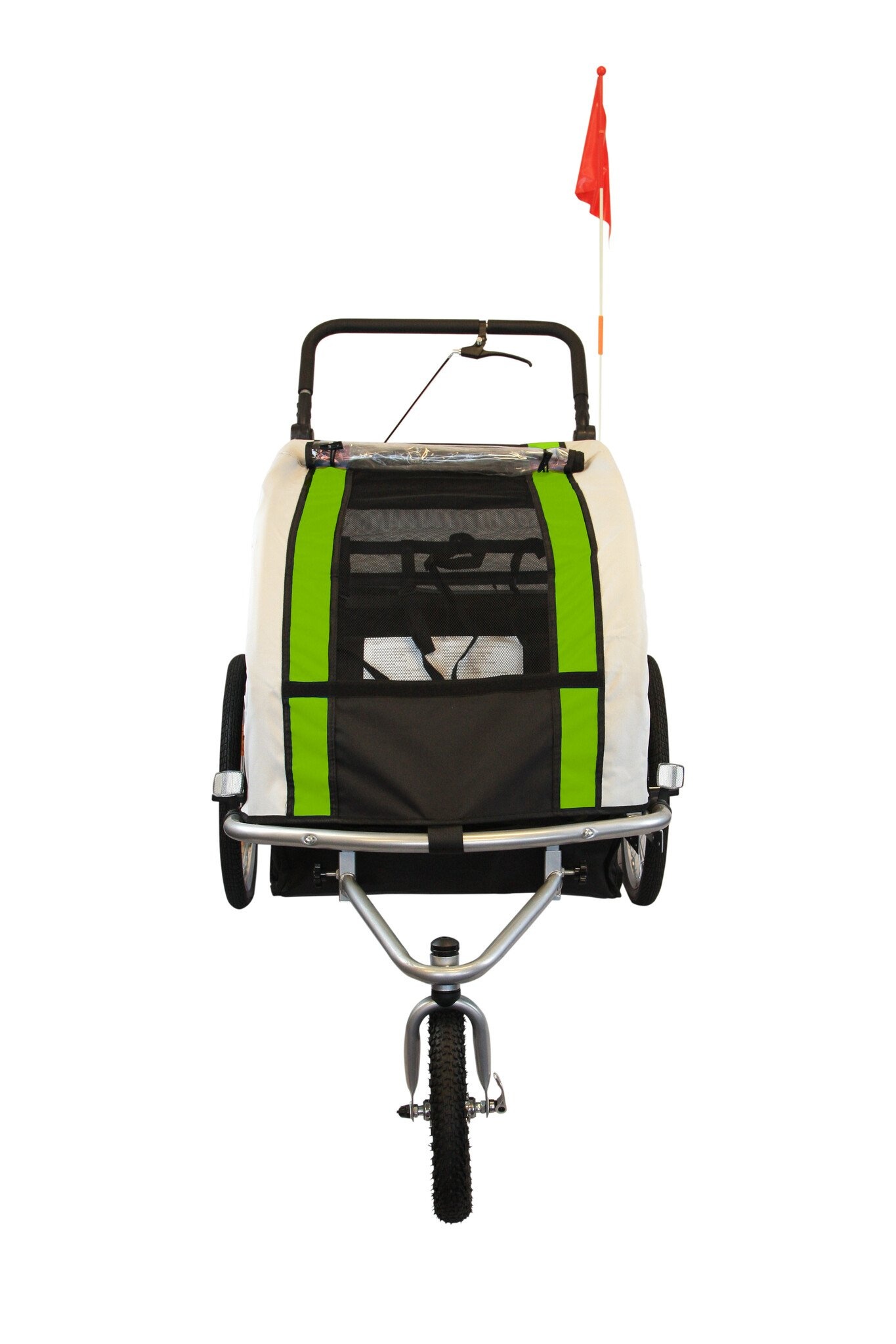 Fietskar kind - buggy - 2-zits - met schokbreker - lime