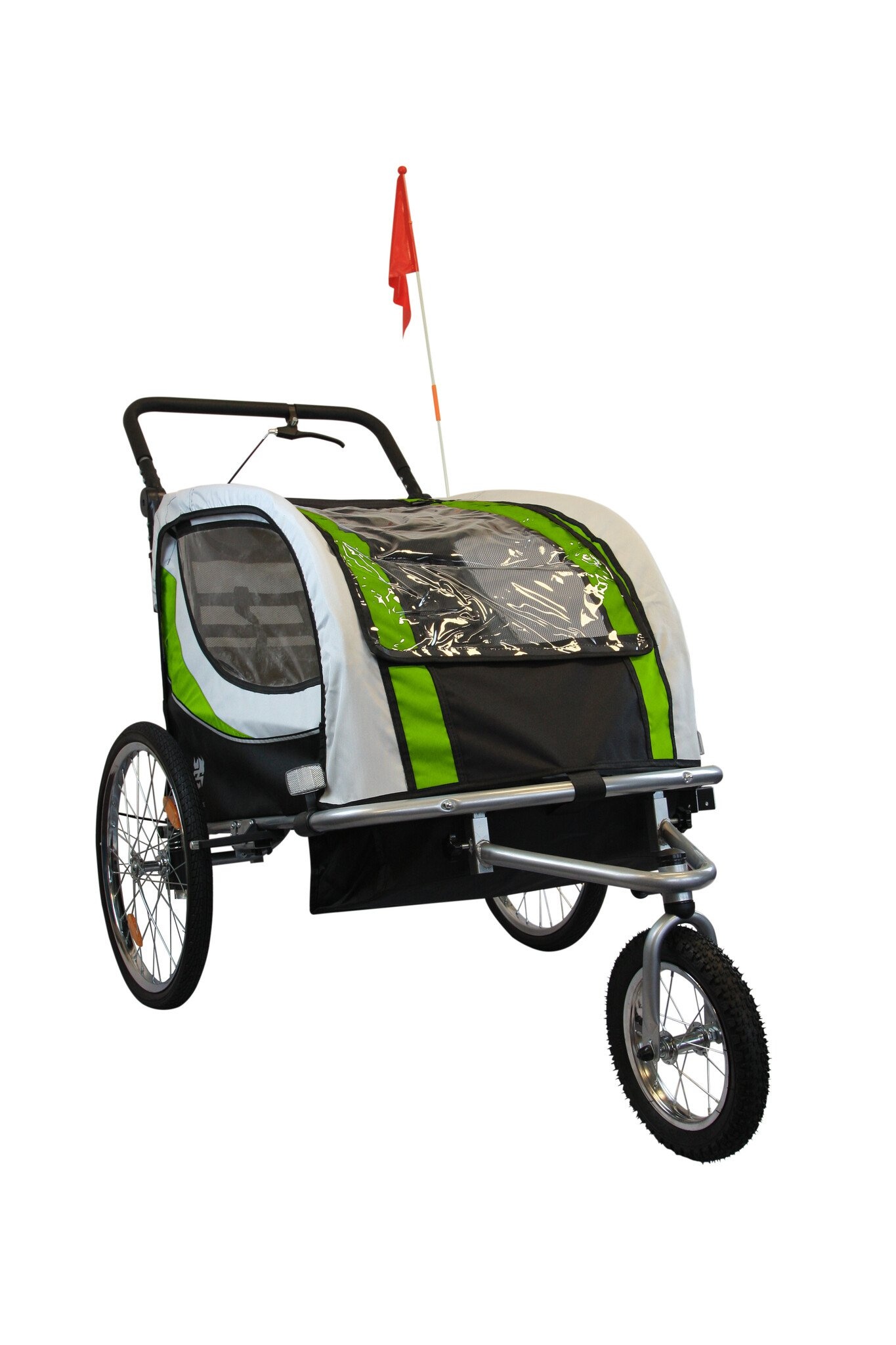 Fietskar kind - buggy - 2-zits - met schokbreker - lime