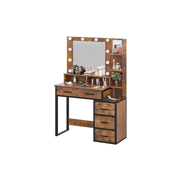 Kaptafel - met spiegel en licht - 92x40x143,5 cm - industrieel