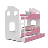 Stapelbed voor kinderen - 180x80 cm - met lade - wit roze