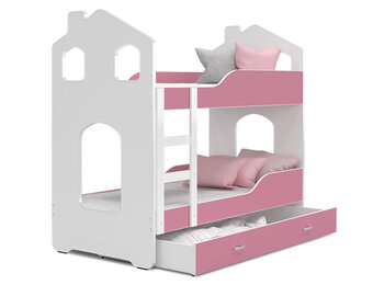 Stapelbed voor kinderen - 180x80 cm - met lade - wit roze